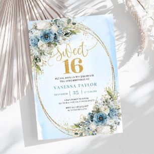Invitation Chic Dusty Blue Floral Eucalyptus Sweet