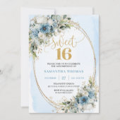 Invitation Chic Dusty Blue Floral Eucalyptus Sweet 16 Invite (Devant)