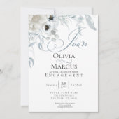 Invitation Chic Dusty Blue Floral Fiançailles (Devant)