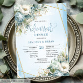 Invitation Chic Dusty Blue Floral Gold Glitter Dinner Invites