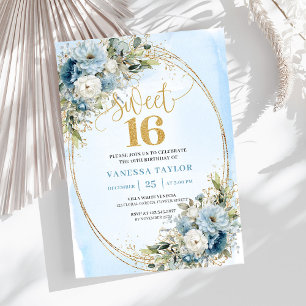 Invitation Chic Dusty Blue Floral Gold pour une Sw