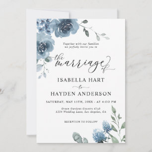 Invitation Chic Dusty Blue Floral Mariage Mariage moderne