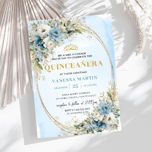 Invitation Chic Dusty Blue Gold Verdure Quince 15