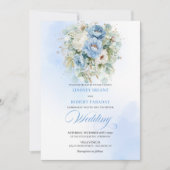 Invitation Chic Dusty Blue Peony Botanical Gold Wedding Invit (Devant)