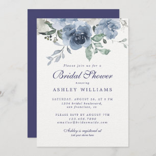 Invitation Chic Dusty Blue Rose Marine Fête des mariées bleue