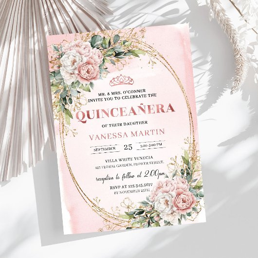 Invitation Chic Dusty Pink Floral Eucalyptus Quince Invites