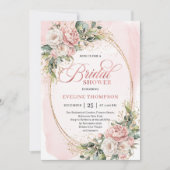 Invitation Chic Dusty Pink Floral Gold Glitter Bridal Shower (Devant)