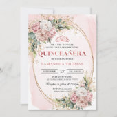 Invitation Chic Dusty Pink Flowers Eucalyptus 15th Birthday (Devant)