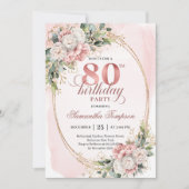 Invitation Chic Dusty Pink Flowers Eucalyptus 80th Birthday  (Devant)
