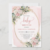 Invitation Chic Dusty Pink Flowers Eucalyptus Baby Shower Gir (Devant)