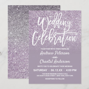 Invitation Chic Dusty Purple Grey Faux Parties scintillant Om