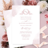 Chic Dusty Rose Aquarelle Taches Monogram Mariage