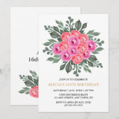 Invitation Chic Dusty Rose Flora Rose Gold 16e anniversaire (Devant / Derrière)