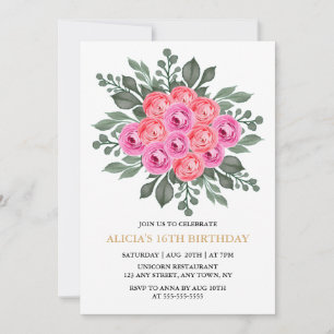 Invitation Chic Dusty Rose Flora Rose Gold 16e anniversaire