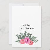 Invitation Chic Dusty Rose Rose Vert doux 16 Anniversaire (Dos)