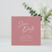 Invitation Chic Dusty Rose & White Calligraphy Save the Date (Debout devant)