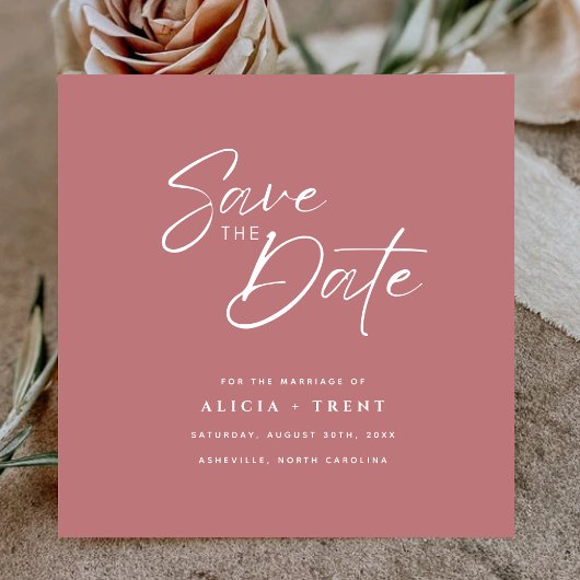 Invitation Chic Dusty Rose & White Calligraphy Save the Date