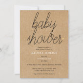 Invitation Chic écriture Baby Shower Cœurs Dorés Kraft Rustiq (Devant)