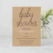 Invitation Chic écriture Baby Shower Cœurs Dorés Kraft Rustiq (Debout devant)