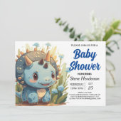 Invitation Chic Editable Cute Dinosaur Boy Baby shower (Debout devant)