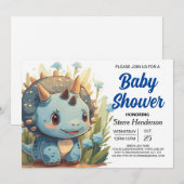 Invitation Chic Editable Cute Dinosaur Boy Baby shower (Devant / Derrière)