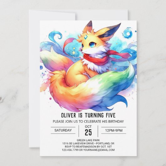 Invitation Chic Editable Fox Anniversaire (Devant)