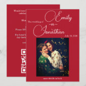Invitation Chic Editorial Deep Red One Photo Mariage (Devant / Derrière)