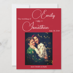 Invitation Chic Editorial Deep Red One Photo Mariage