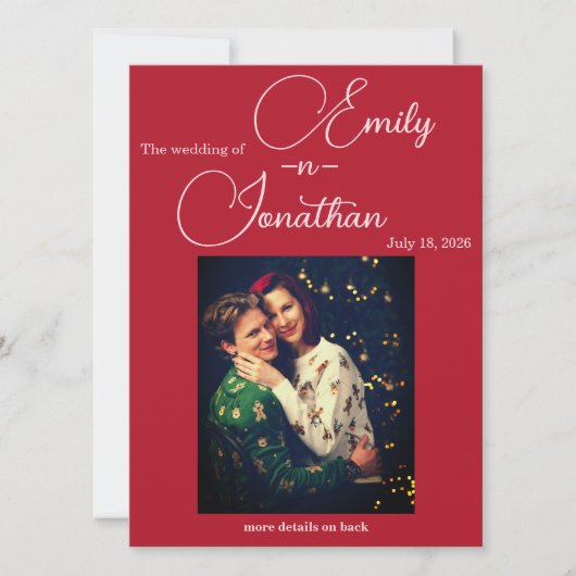 Invitation Chic Editorial Deep Red One Photo Mariage (Devant)