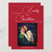 Invitation Chic Editorial Deep Red One Photo Wedding (Devant / Derrière)