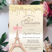 Invitation Chic Eiffel Tower Bow Drips Gold Quinceañera