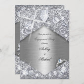 Invitation chic élégance argent fiançailles glam luxe (Devant / Derrière)