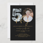 Invitation Chic Elegant Black Gold Photo Script 50e anniversa (Devant)