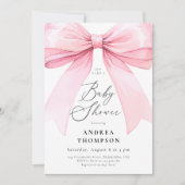 Invitation Chic Elegant Coquette Rose Bow Baby shower fille (Devant)