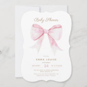 Invitation Chic Elegant Coquette Rose Bow Baby shower fille (Devant)