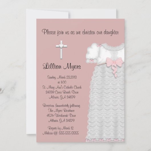 Invitation Chic Elegant Cross & Dress Baptising/Christening (Devant)