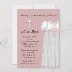 Invitation Chic Elegant Cross & Dress Baptising/Christening