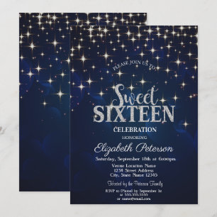 Invitation Chic Élégant Étoiles Argentées Bleu Marine Sweet 1