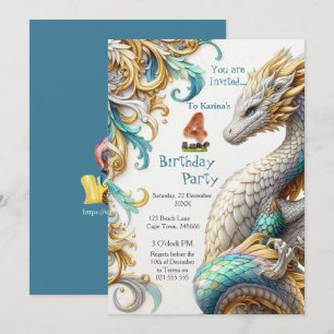 Invitation Chic Elegant Fils en Or, Argent Jouer Dragon