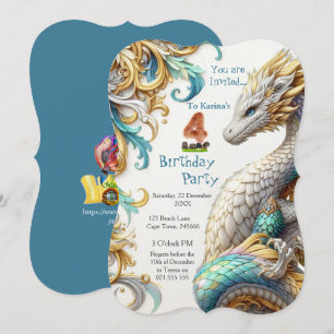 Invitation Chic Elegant Fils en Or, Argent Jouer Dragon