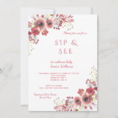 Invitation Chic Élégant Fleurs Aquarelle Sip & See (Devant)