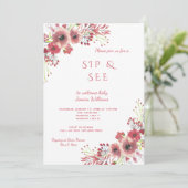 Invitation Chic Élégant Fleurs Aquarelle Sip & See (Debout devant)