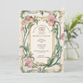 Invitation Chic élégant Floral Blush Art Nouveau Rose (Debout devant)