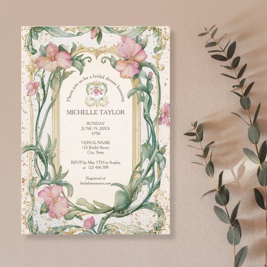Invitation Chic élégant Floral Blush Art Nouveau Rose
