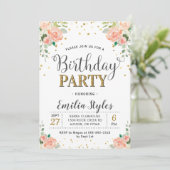 Invitation Chic Elegant Floral Peony Femmes Anniversaire (Debout devant)