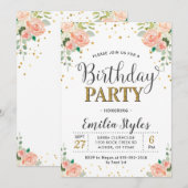 Invitation Chic Elegant Floral Peony Femmes Anniversaire (Devant / Derrière)
