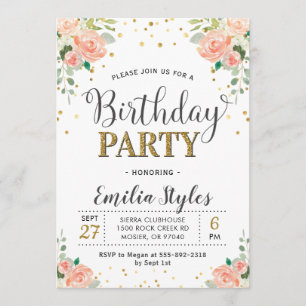 Invitation Chic Elegant Floral Peony Femmes Anniversaire