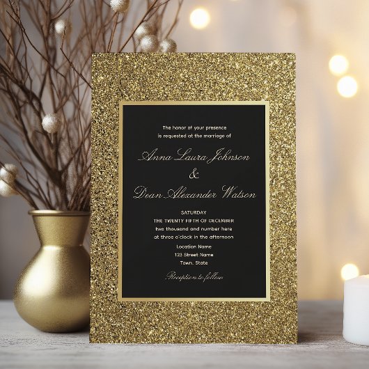 Invitation Chic Elegant Gold et Mariage noir