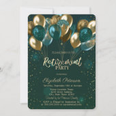 Invitation Chic élégant Gold Green Balloons Retraite verte (Devant)