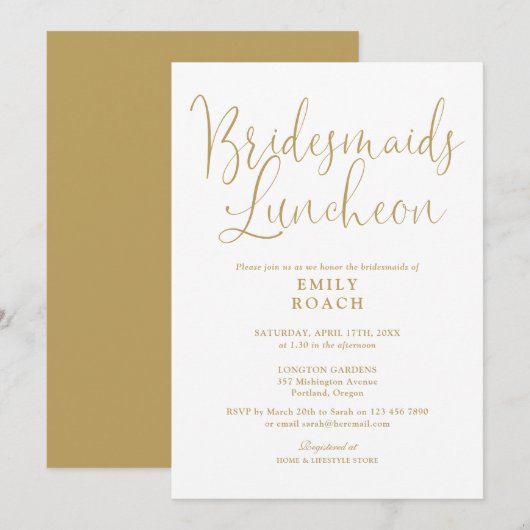 Invitation Chic Elegant Gold Script Bridesmaiers Déjeuner (Devant / Derrière)